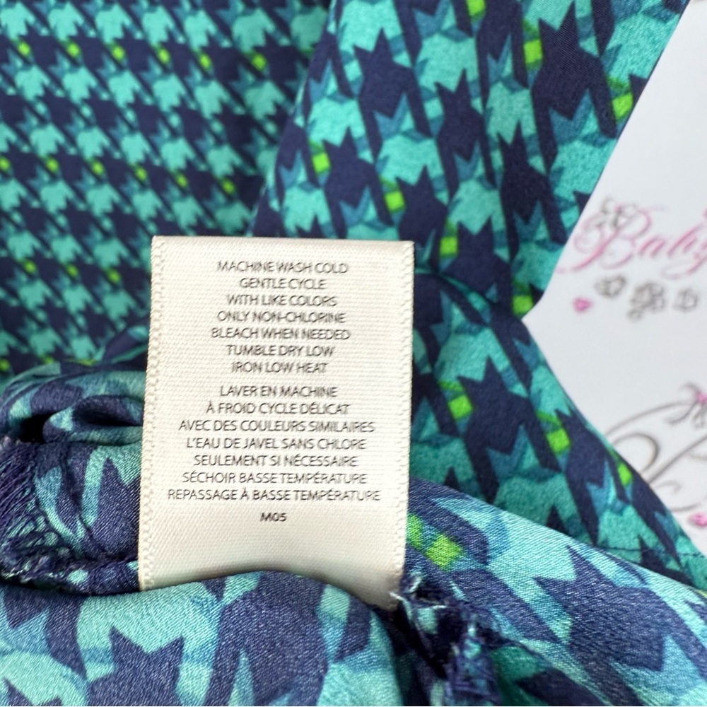 Van Heusen tank top blue green Teal Houndstooth Sleeveless Blouse flowy - Picture 9 of 10